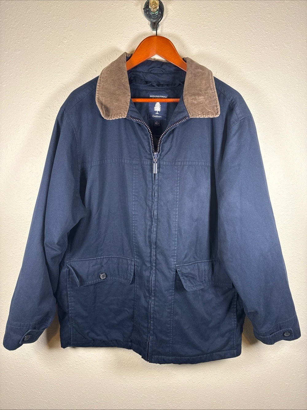 Roundtree & Yorke Men’s Vintage Barn Chore Coat L Navy Zip Out Liner Corduroy